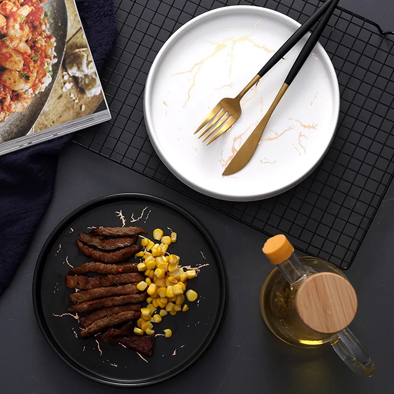 Nordic Style Ceramic Marble Plate Eco-Friendly Luxury Tableware for Dinner and Dessert Porcelain Steak Plate