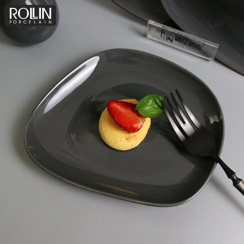 Нерегулярная обеденная тарелка, роскошный обеденный набор, серый набор посуды для ресторана, общественного питания