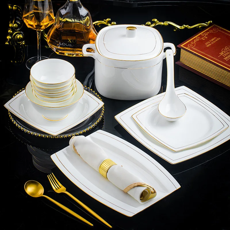 Custom Wholesale  Phnom Penh Bone China Jingdezhen Tableware Bowl Ceramic Picnic Dinner Plate Set Price