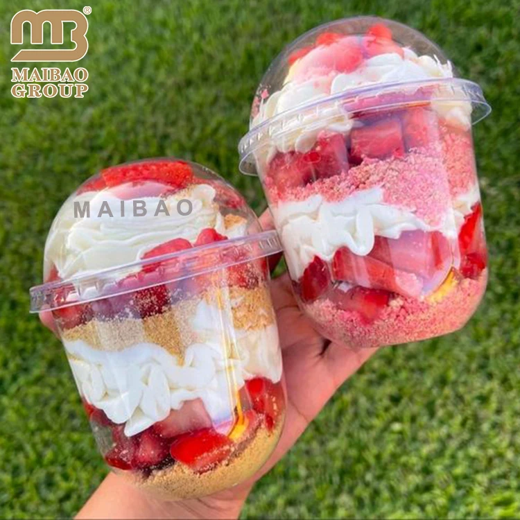 Оптовая продажа на заказ PP PET Прозрачные пластиковые чашки для мороженого 200 мл Био Парфе Фруктовый десерт Холодные чашки Йогурт Пластиковые чашки с крышками