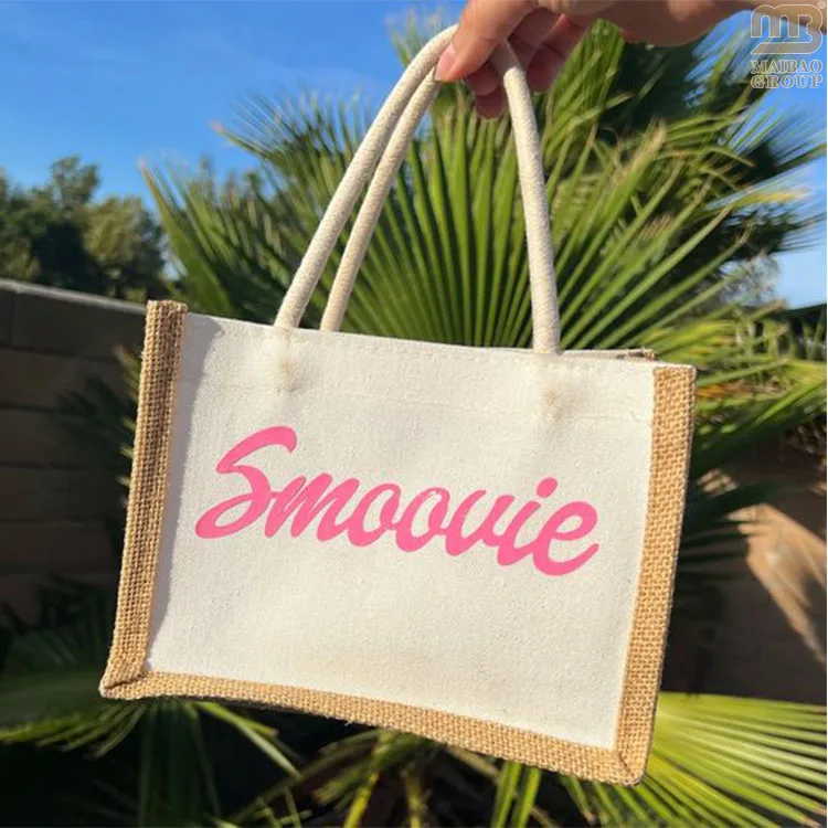 Оптовые дешевые эко-сумки из натурального джута для женщин с напечатанным на заказ логотипом из мешковины и льняной пляжной сумки для рекламного подарка, косметики