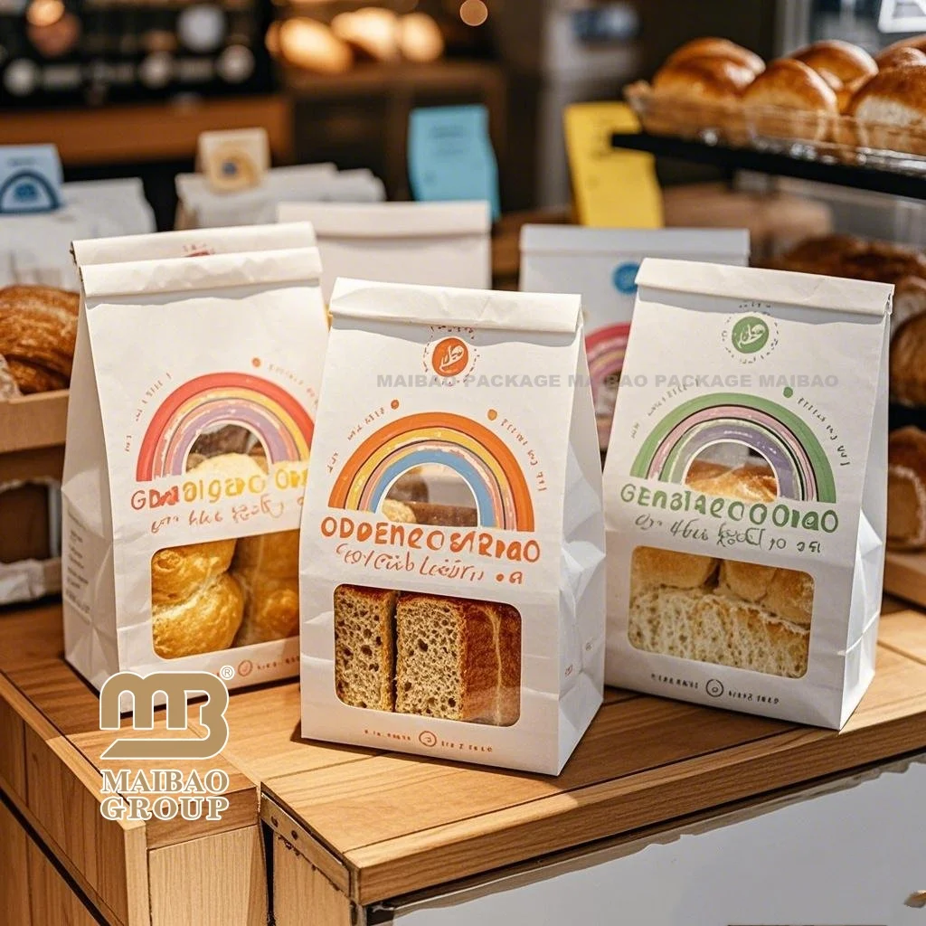 Напечатанные на заказ экологически чистые пищевые крафт-гамбургеры, хлебобулочные изделия, печенье, сэндвич, упаковка, бумажные пакеты с вощеным покрытием