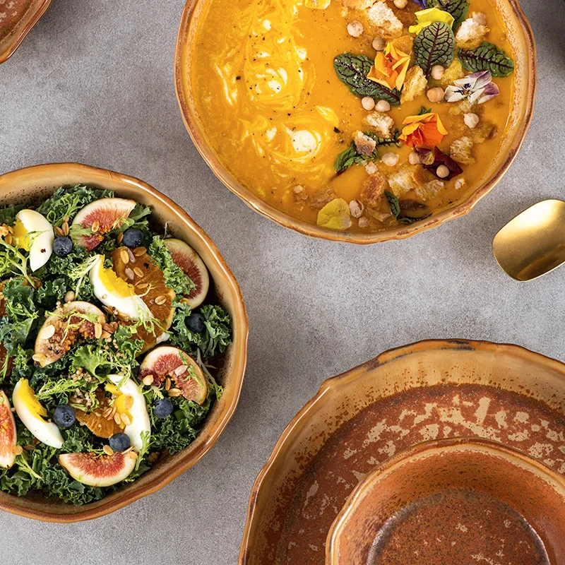 Посуда Horeca Retro Maillard для отелей и ресторанов Ассорти тарелок для супа, салата, ризотто с дизайном Assistte Ramen