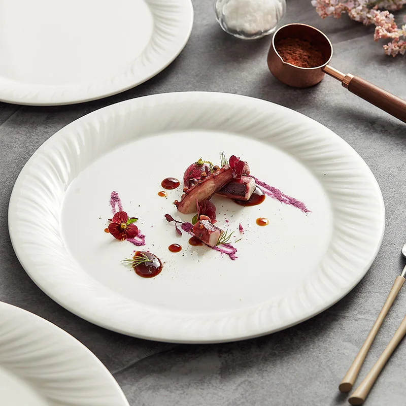 Creative Ceramic Porcelain White Dinner Plates Eco-Friendly Flat Steak Dishes for Wedding Tableware Made from Plastic