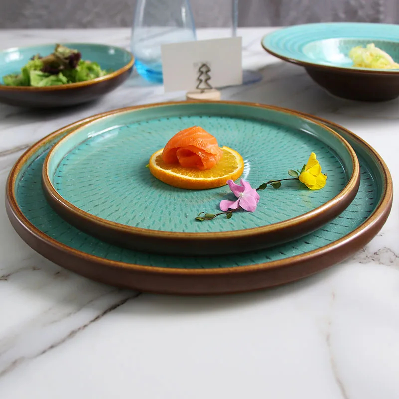 Оптовая продажа, зеленый набор посуды, рождественский обеденный набор, бирюзовая тарелка и чаша, столовая посуда, набор тарелок