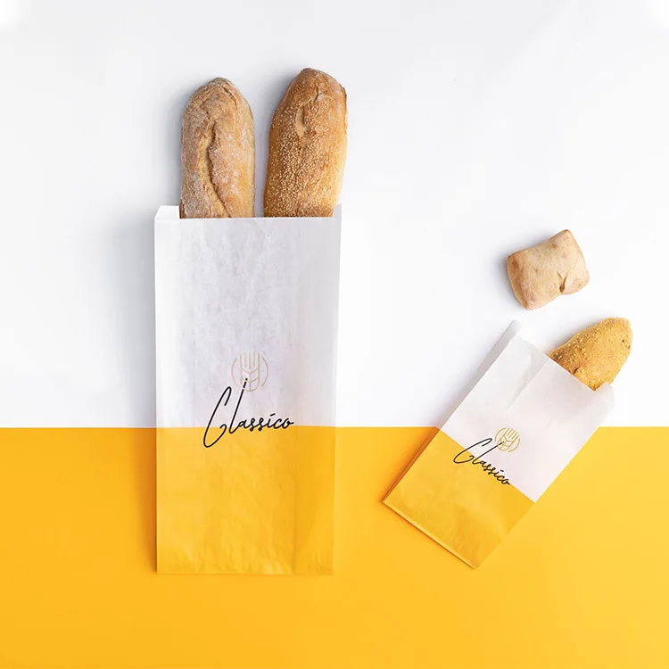Оптовая продажа, экологически чистая переработанная жиронепроницаемая упаковка для сэндвичей с круассанами, изготовленные на заказ белые бумажные пакеты для еды на вынос из крафт-бумаги