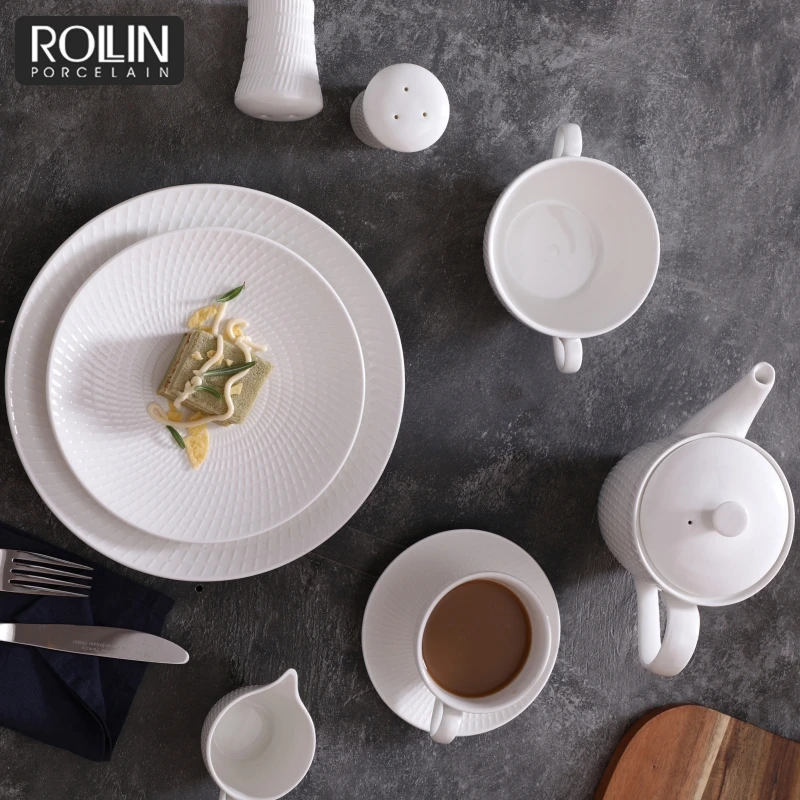 Белая 5-звездочная фарфоровая керамическая тарелка для отеля, оптовая продажа, тарелка для украшения фуршета, керамические тарелки для европейского ресторана