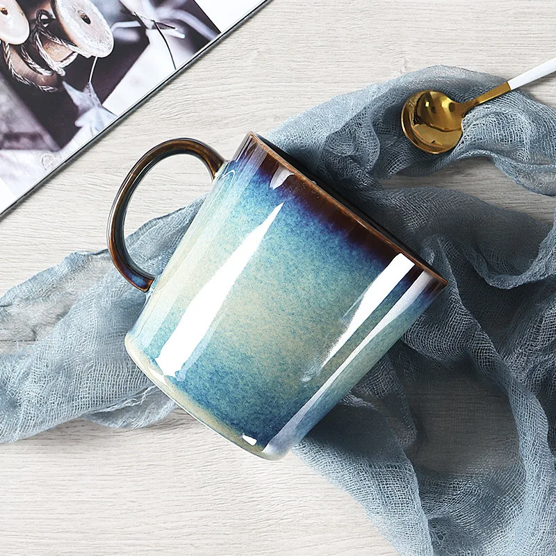 Оптовая продажа, 12 унций, керамическая кружка с синим градиентом, ручка, милая роскошь, домашний офис, вечеринка, вода, чай, кофе, молоко, аксессуары для питья, подарки