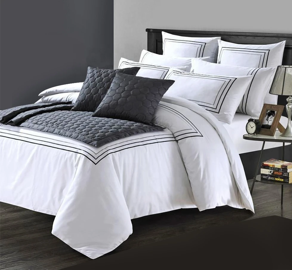 Китайская фабрика горячей продажи OEM 100% хлопок вышивка отель пододеяльник плоская простыня комплект постельного белья