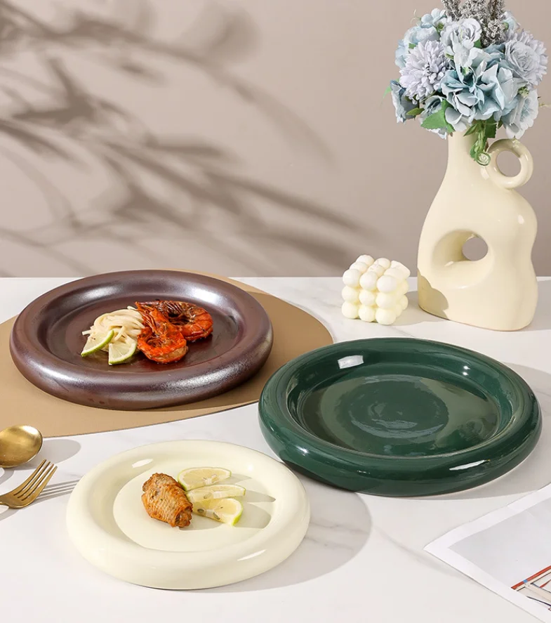 Свадебная посуда, керамические тарелки, белые, зеленые, коричневые круглые тарелки, элегантный дизайн, микроволновая печь, сейф