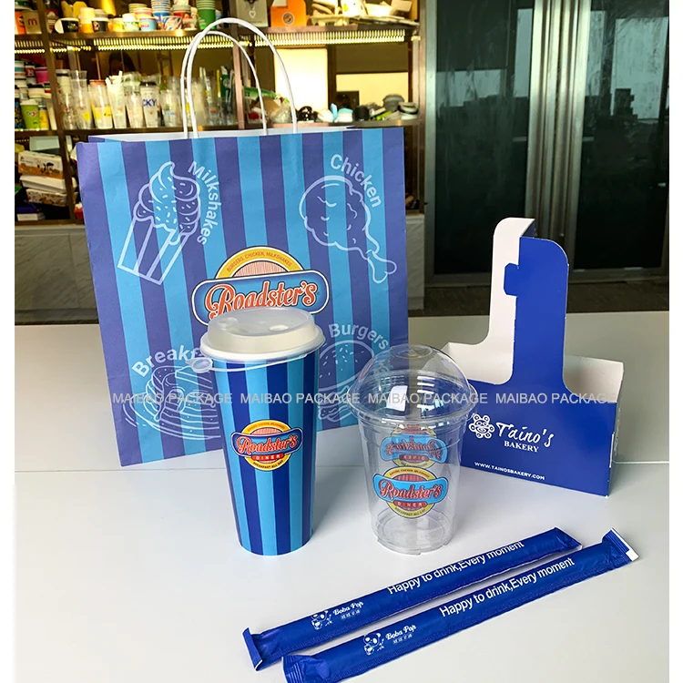 Универсальная упаковка бумажных стаканчиков с индивидуальной печатью. Одноразовые кофейные стаканчики с крышками. Бумажный пакет на вынос. Экологически чистые держатели стаканов.