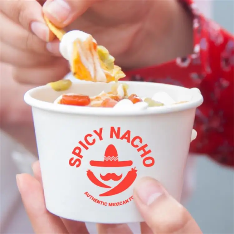 Пищевой переработанный бумажный стаканчик для мороженого 100 мл, 150 мл, 500 мл, напечатанный на заказ, 3 унции, 5 унций, 8 унций, одноразовые бумажные стаканчики для мороженого с крышкой