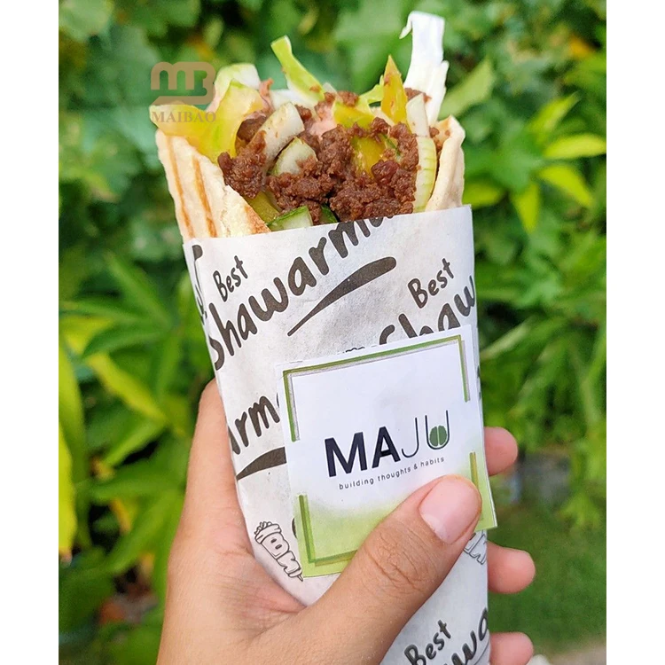 Одноразовая оберточная бумага для гастрономов, шаурмы, тако с логотипом, пищевая жиронепроницаемая бумага с покрытием, вощеная упаковочная бумага для питы, буррито
