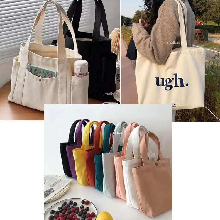 Простая натуральная экологически чистая нетканая сумка для покупок, многоразовая сумка для покупок из хлопка и холста, большая большая сумка с индивидуальным логотипом