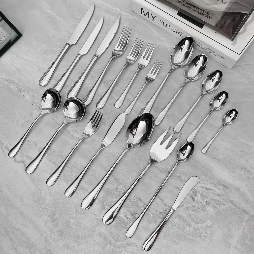 Высококачественная серебряная кованая вилка, ложка, нож, набор столовых приборов из нержавеющей стали 304 18/10, изысканная столовая посуда из нержавеющей стали, набор столовых приборов