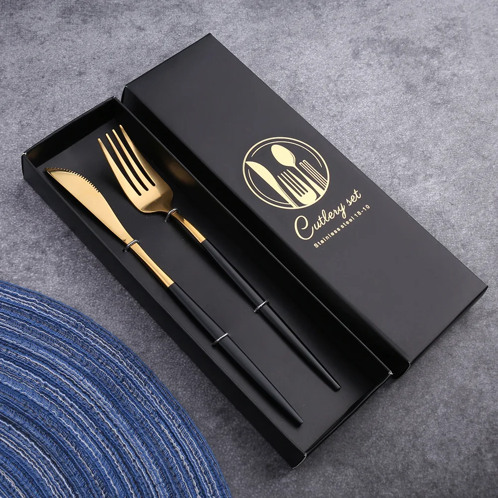 Portugal Mirror Gold Cutlery Set Stainless Steel Spoon Steak Knife and Fork Luxury Tableware Flatware Sets for Wedding Gift