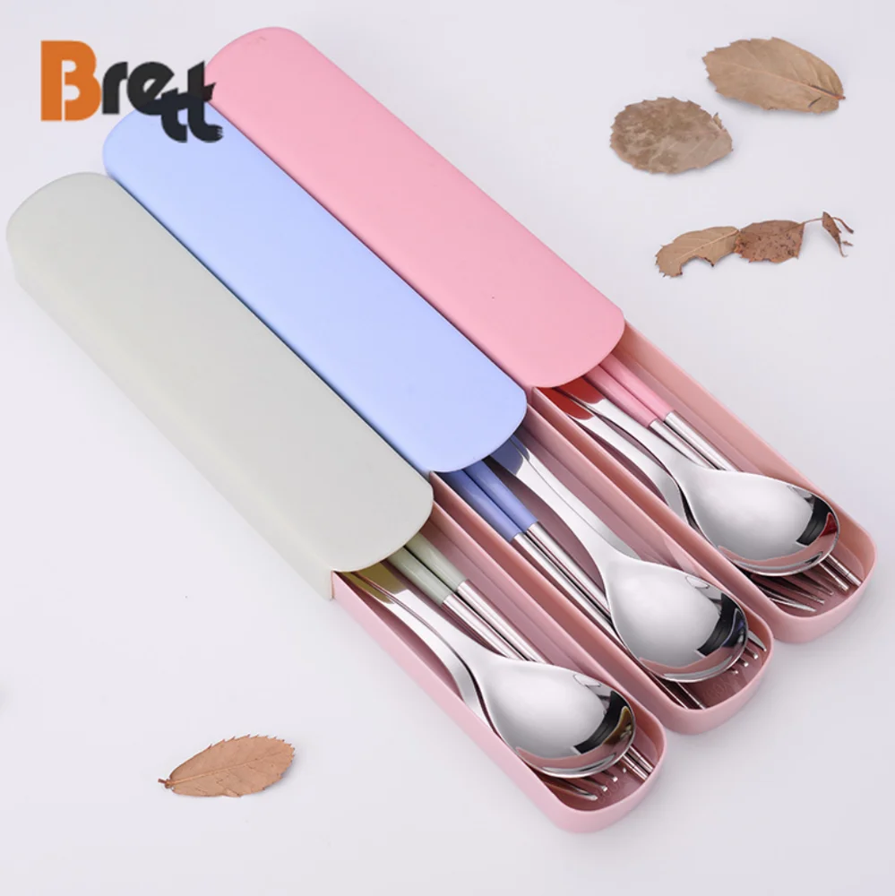Корейский стиль 304 из нержавеющей стали для студентов, ложка, вилка, палочки для еды, набор