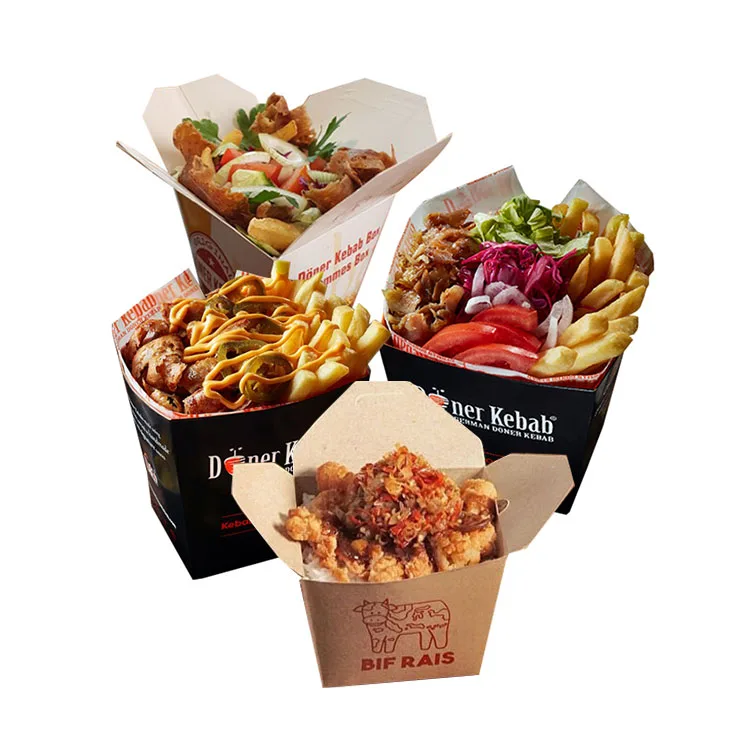 Одноразовая упаковка для устриц в ресторане на заказ, контейнер для устриц, крафт-бумага, коробка для китайской еды, лапши с проволочной ручкой