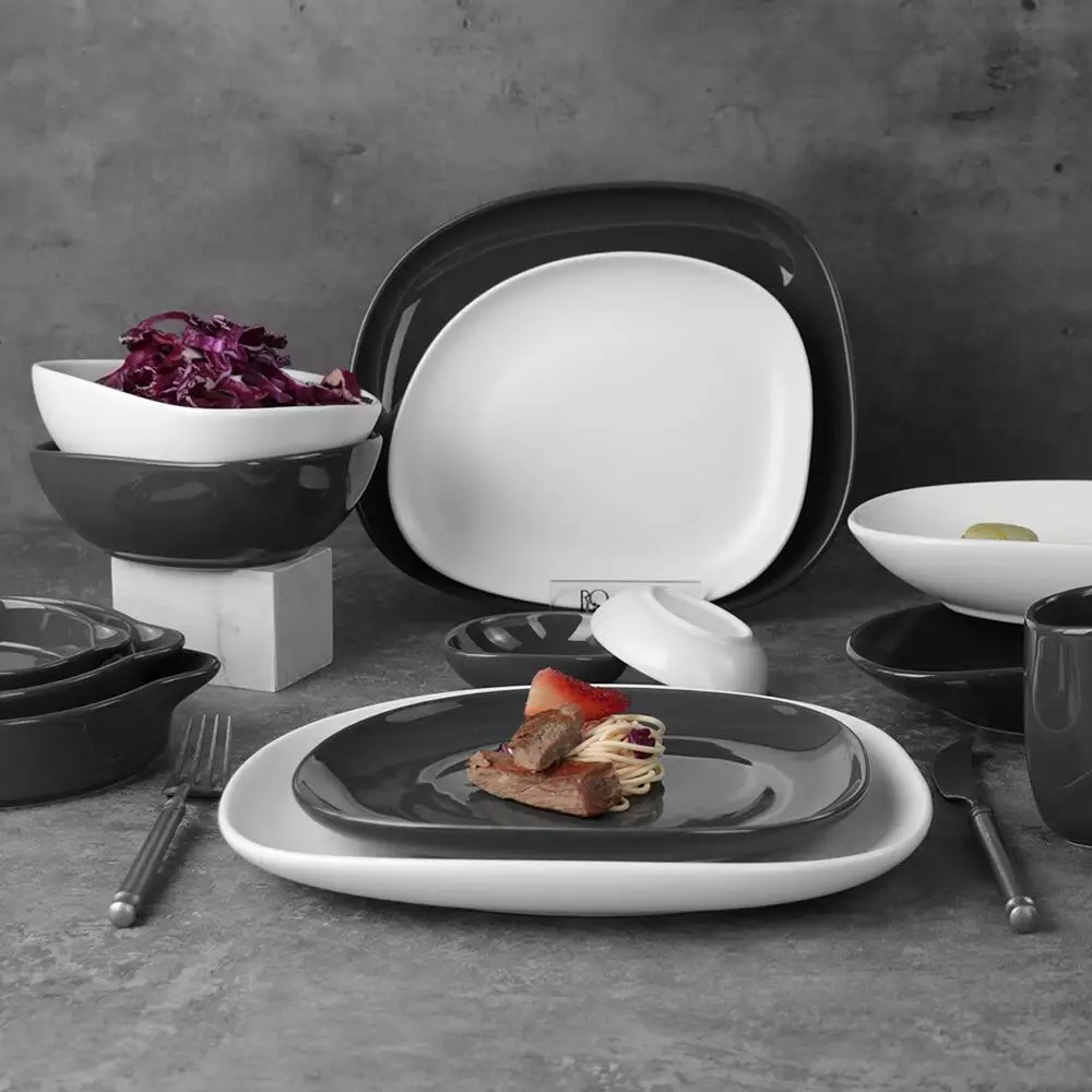 Оптовая продажа ресторанной тарелки, дешевая посуда, набор керамических тарелок, фарфоровая посуда, керамические серые нерегулярные тарелки
