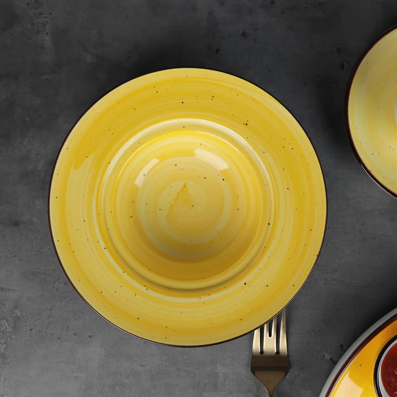 Оптовая продажа, красивая желтая фарфоровая посуда, 16 шт., керамическая тарелка и посуда, наборы посуды для отеля