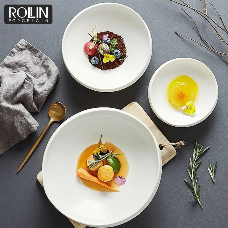 Фарфоровая посуда для модного дизайна, боковые тарелки и обеденные тарелки для 4-5-звездочных отелей и ресторанов