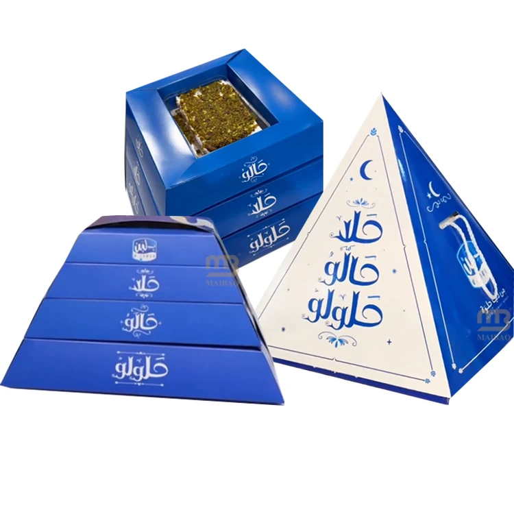 Напечатанная на заказ пирамидальная коробка для крафт-блюда для кейтеринга, сэндвич, хлеб, торт, упаковочная коробка для десерта, пирамида для еды, коробка для еды