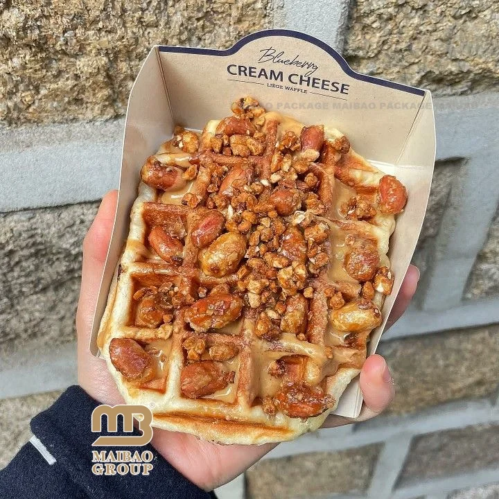 Одноразовый жиронепроницаемый картонный креп-вафельный поднос, бумажный поднос для закусок