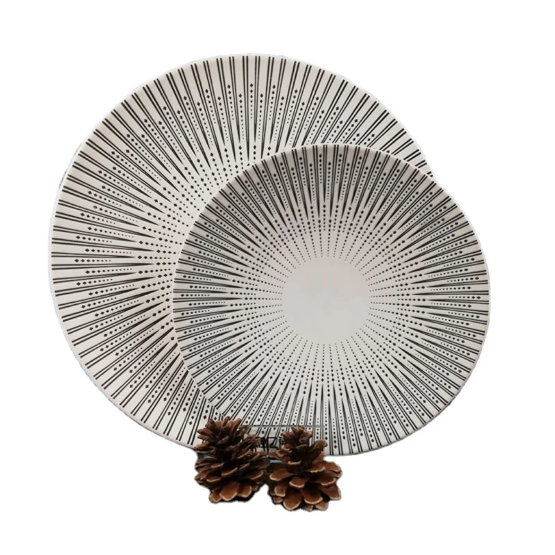 Красивый дизайн обеденная тарелка черно-белая цветная тарелка керамическая обеденная тарелка ресторанные сервировочные блюда