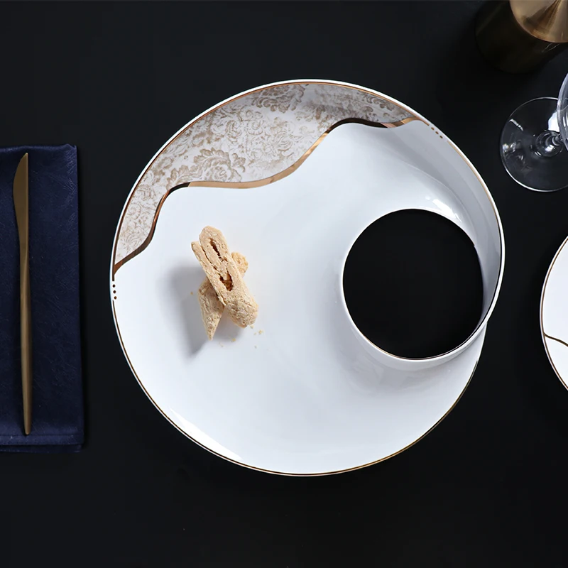 Китайские обеденные тарелки из костяного фарфора с золотой оправой, столовая посуда с золотыми наклейками, отель Гуанчжоу, Чаочжоу, поставщик керамики, тарелки из костяного фарфора