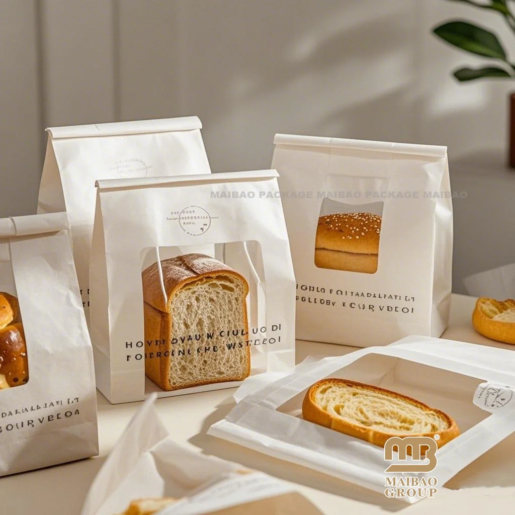 Напечатанный на заказ экологически чистый жиронепроницаемый бумажный пакет для печенья с логотипом Упаковка сэндвича из белого хлеба Одноразовые бумажные пакеты для кондитерских изделий