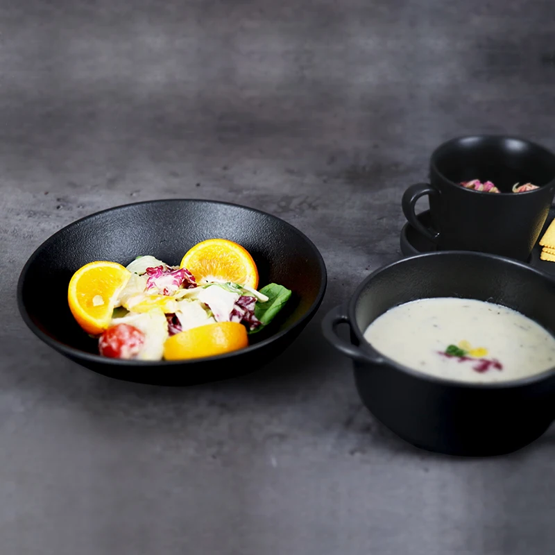 Черные тарелки, тарелки для ужина, столовая посуда для ресторана