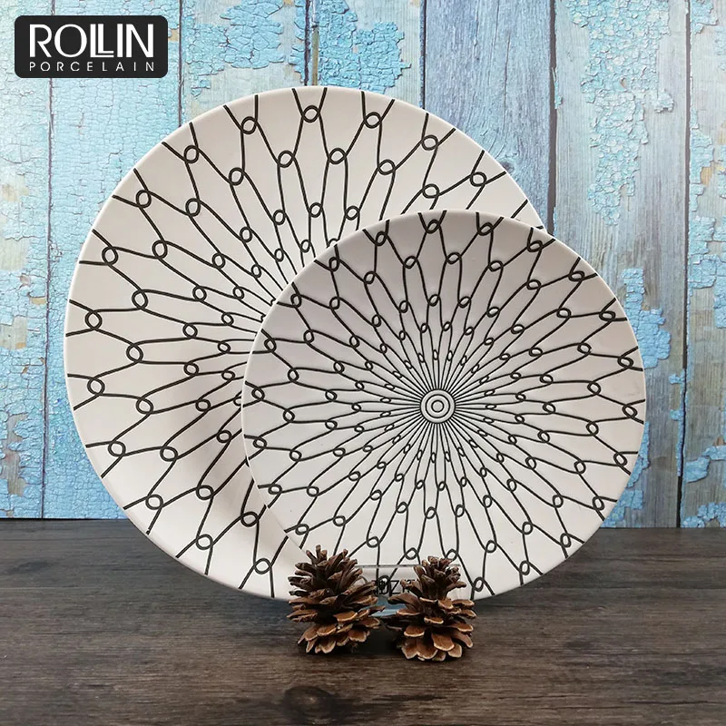 Новый дизайн, белая, черная керамическая фарфоровая наклейка, боковая тарелка, столовая посуда, обеденный набор