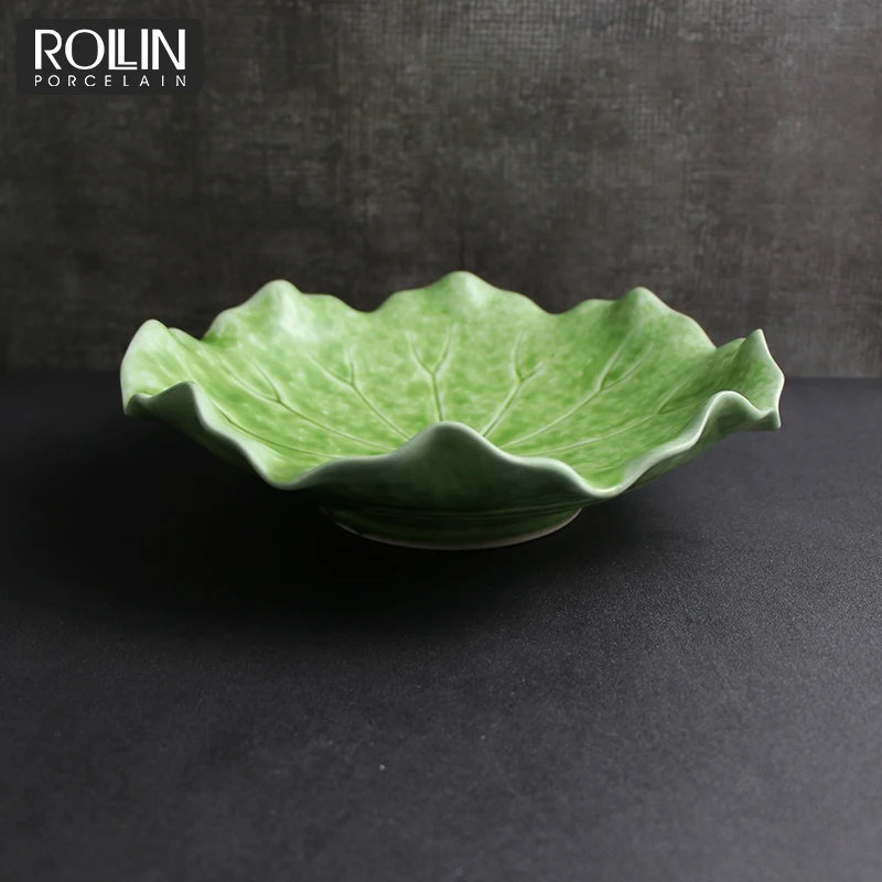 Оптовая продажа соуса зеленого цвета тарелка для соуса фарфоровая тарелка в форме листа лотоса тарелки японский обеденный набор