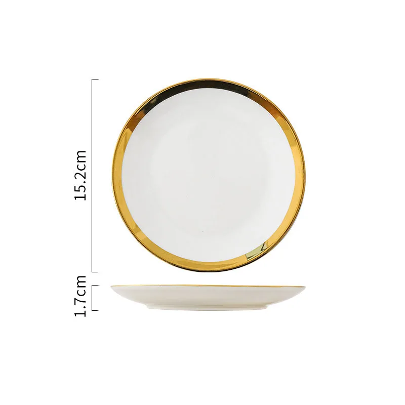 Simple and Luxury Gold Rim Ceramic Dishes & Plates Sets Dinnerware Luxury Salad Plates Tableware Dinner Plates