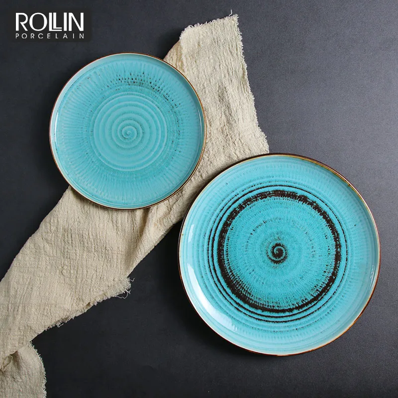 Посуда для отеля, керамическая 10-дюймовая посуда, набор рождественских фарфоровых тарелок, посуда, бирюзово-зеленая посуда, тарелка