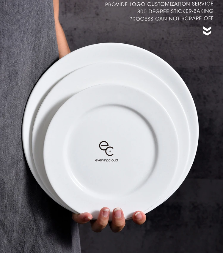 Bulk Cheap Price Customized Ceramic Plate  White Hotel Round Ceramic Porcelain Dinner Plates Set for Restaurant