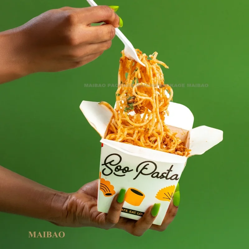 Одноразовая упаковка для устриц в ресторане на заказ, контейнер для устриц, крафт-бумага, коробка для китайской еды, лапши с проволочной ручкой