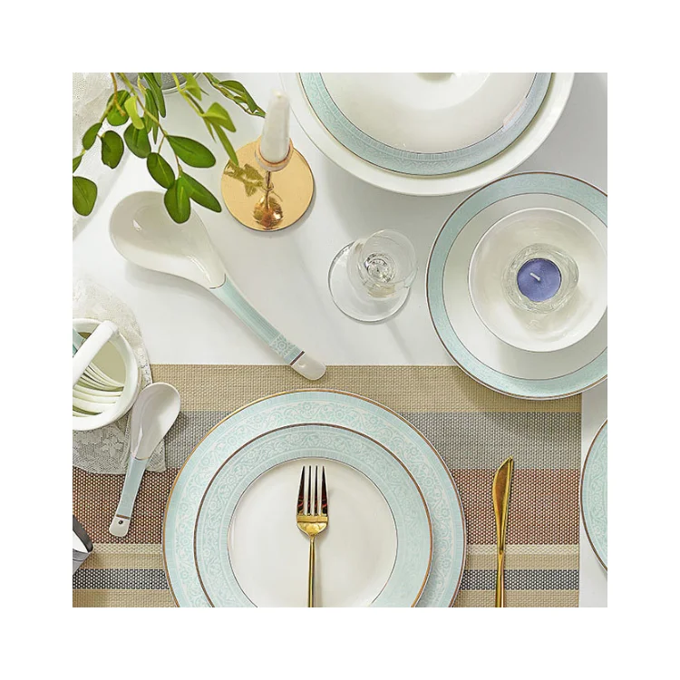 English Style Abstract Artistic Bone China Dinnerware Sets Kitchen Ceramics Bowls Dinner Plates