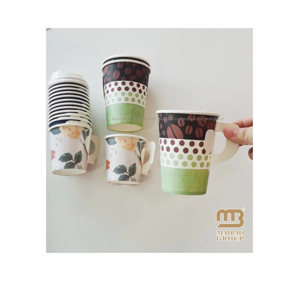 Напечатанные на заказ 4 унции 12 унций 16 унций биоразлагаемые Pla экологически чистые одностеночные кофейные чашки из бумаги с ручкой