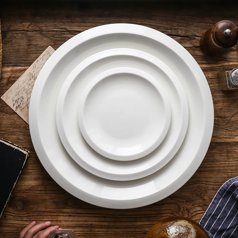 Роскошная белая фарфоровая тарелка с рифленым краем, декоративная посуда для свадьбы и сервировки в отеле