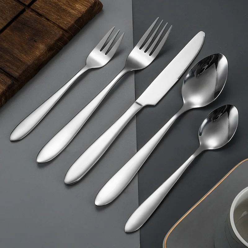 Роскошный серебряный набор столовых приборов с острым хвостом из нержавеющей стали с зеркальной полировкой для ресторана