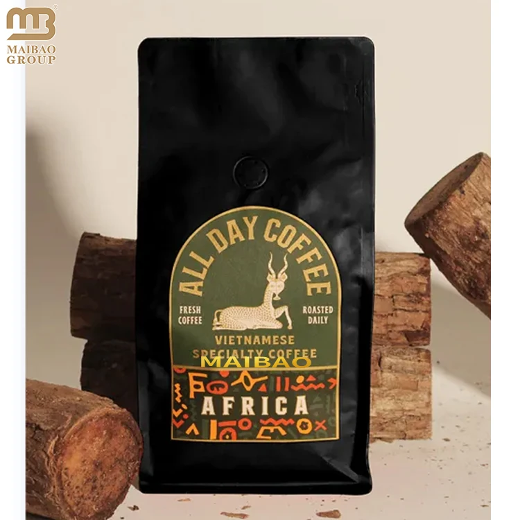 Пакеты для кофе на заказ с клапаном и верхней молнией Матовые черные майларовые пакеты Мешок для упаковки кофе из пищевой алюминиевой фольги с плоским дном