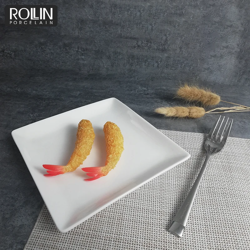 Набор керамической посуды, ресторанная посуда, оптовая продажа, керамическая белая обеденная тарелка, квадратная керамическая тарелка, обеденные тарелки