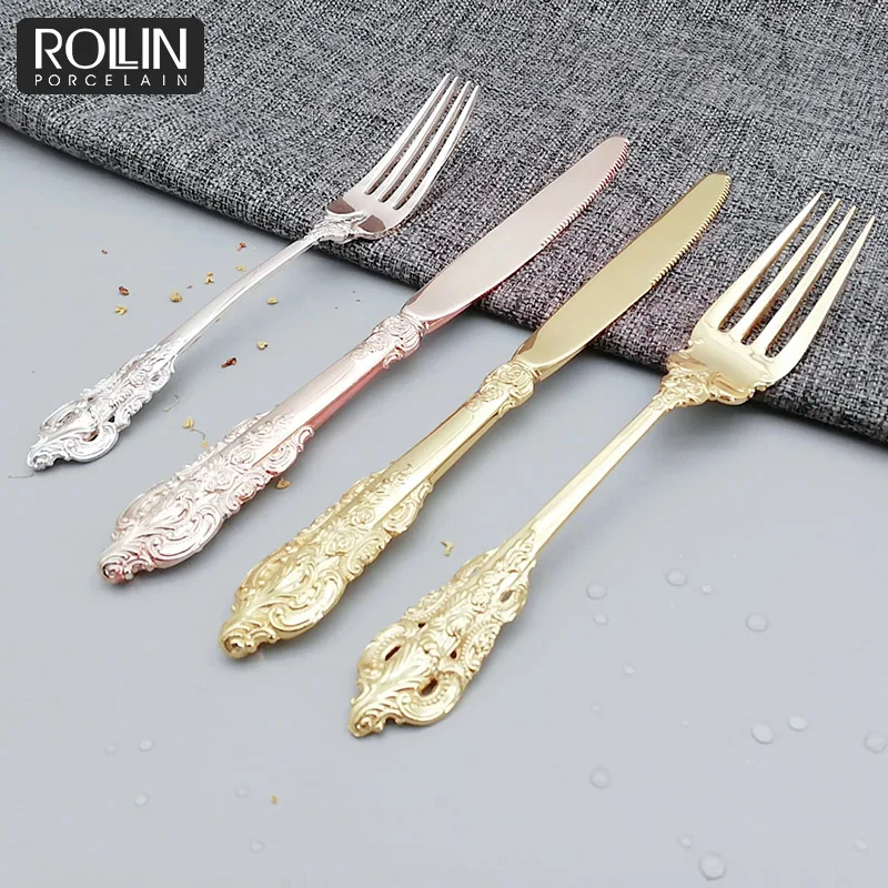 Поставщик столовых приборов, рождественская посуда, набор столовых приборов из нержавеющей стали 304, золотые ножи и вилки для ресторанов