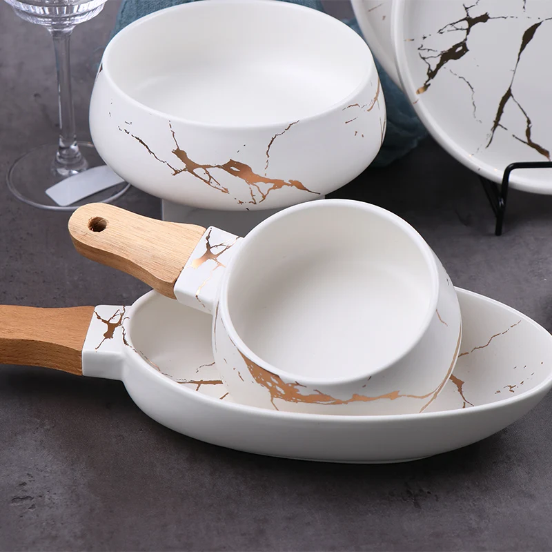 Оптовая продажа керамической тарелки глазурованная посуда керамическая белая и золотая мраморная тарелка для ресторана набор керамической посуды