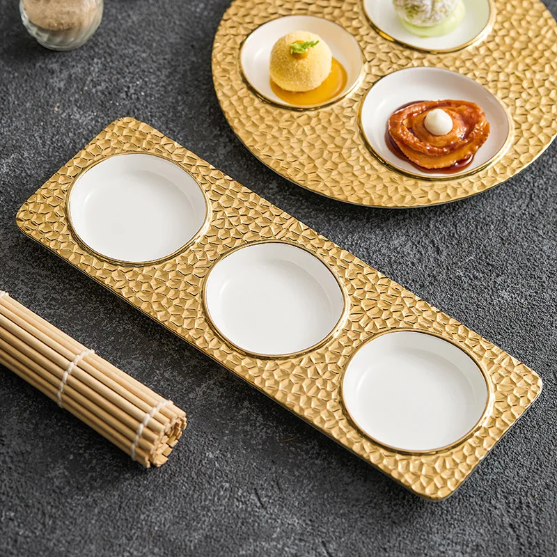 Tableware Cute Three Grid Design Disposable Plastic Dinnerware Sets Ceramic Plate Dividing Hotel Stock for Dinner & Wedding