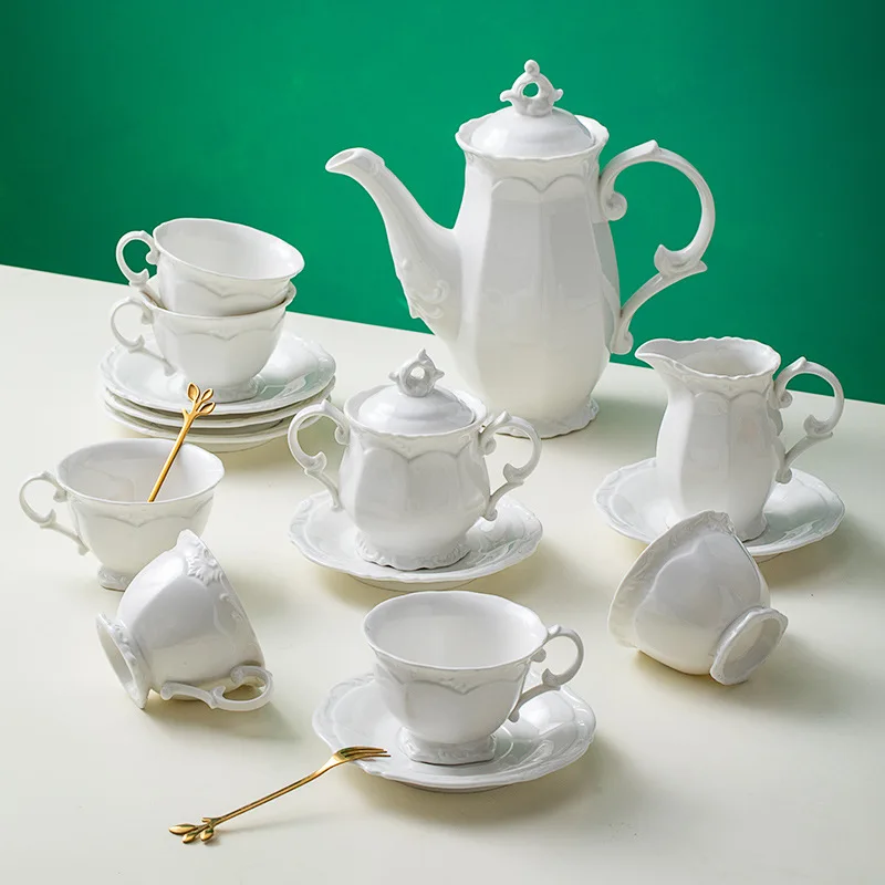 15 Pcs White Ceramic Coffee Cup Set Milk Pot Sugar Canister European Style Household Tea Cup British Afternoon Tea Set