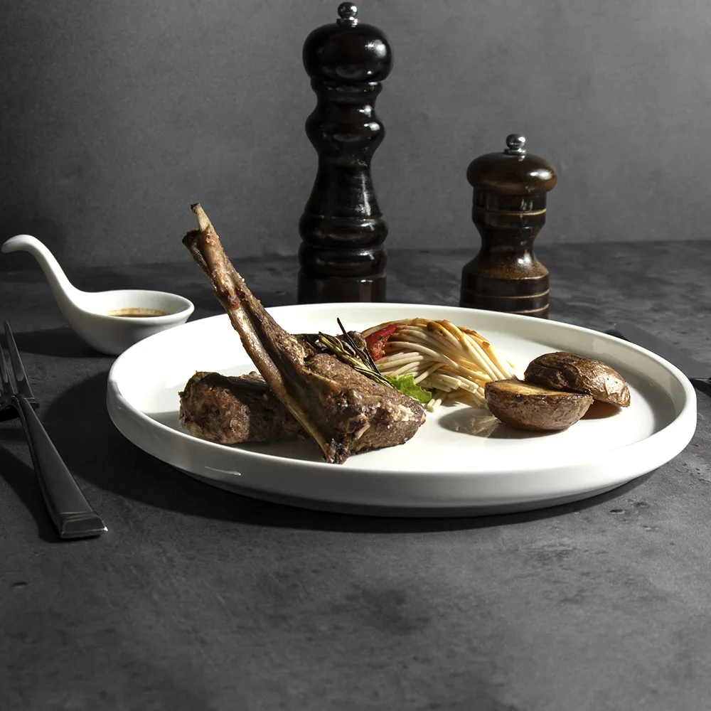 10-дюймовая круглая устойчивая к ножам керамическая тарелка по индивидуальному заказу, белые тарелки для шведского стола, десертов, кейтеринга, керамическая тарелка для ресторана