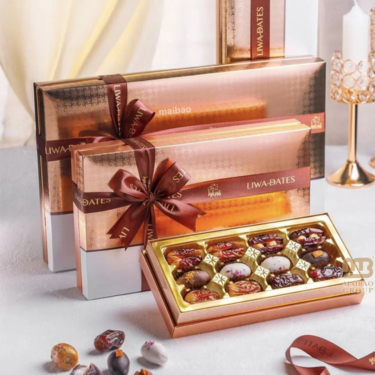 Индивидуальный логотип, исламский мусульманский подарок на праздник Ид, шоколадный батончик, бумажная коробка, роскошная картонная коробка для упаковки дат Рамадана