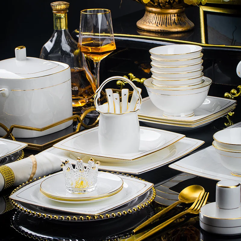 Custom Wholesale  Phnom Penh Bone China Jingdezhen Tableware Bowl Ceramic Picnic Dinner Plate Set Price